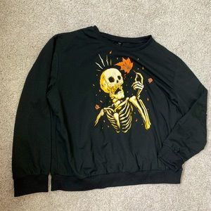 Skeleton Fall Leaves 3XL Plus Sweatshirt Women Spooky Cozy